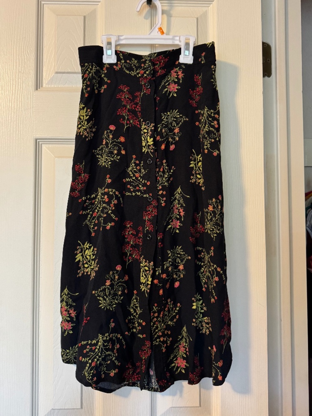 Black button down floral midi skirt